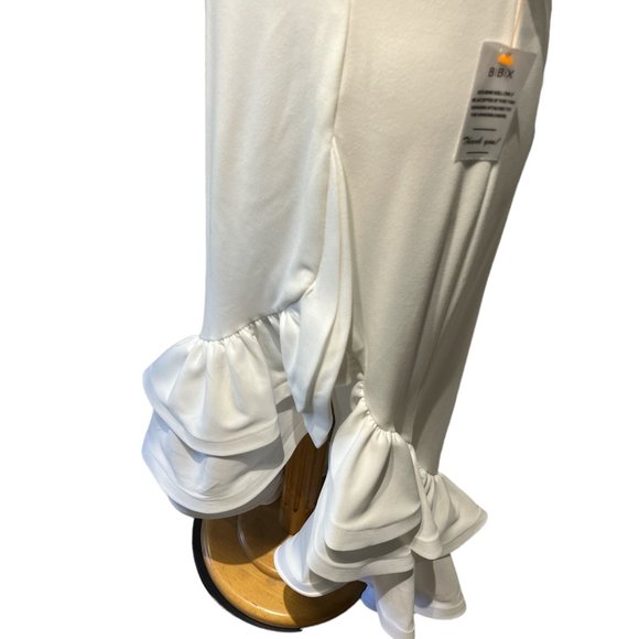 BETSY & ADAM Wedding Dress Alani Ruffle Tier Scuba Crepe Size 12 NWT - Picture 6 of 15